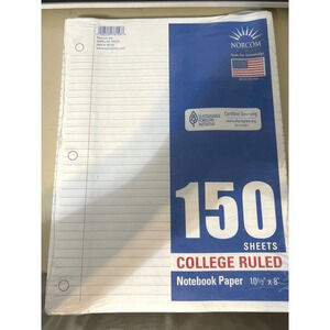 Norcom College Ruled Notebook Paper 150 Sheets 10 1/2 x 8 New Sealed